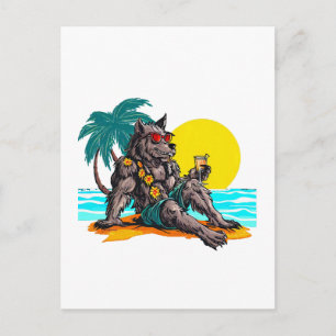Postal hombre lobo de vacaciones