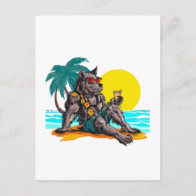 Postal hombre lobo de vacaciones (Anverso)