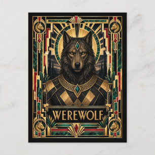 Postal Hombre lobo, mítico Art Déco