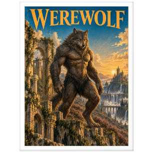 Postal Hombre lobo, monstruo de fantasía gótica