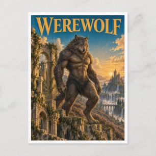 Postal Hombre lobo, monstruo de fantasía gótica