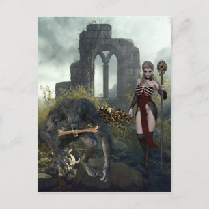 Postal Hombre lobo y vampiro de Halloween aterradores