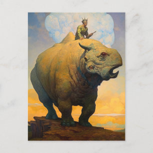 Postal Hombre montando extraña bestia Fantasía Ciencia Fi