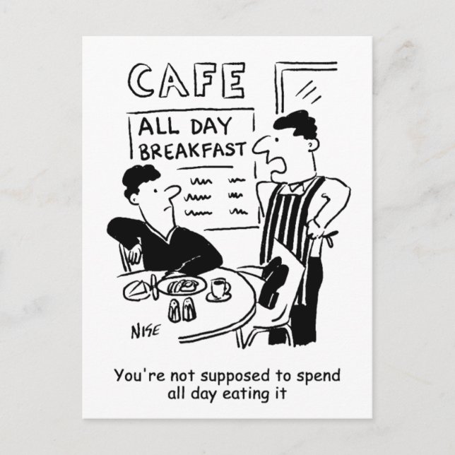 Postal Hombre pasa todo el día comiendo un desayuno de to (Anverso)