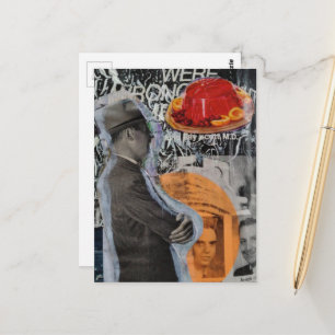 Postal Hombre retro con collage de postre flotante