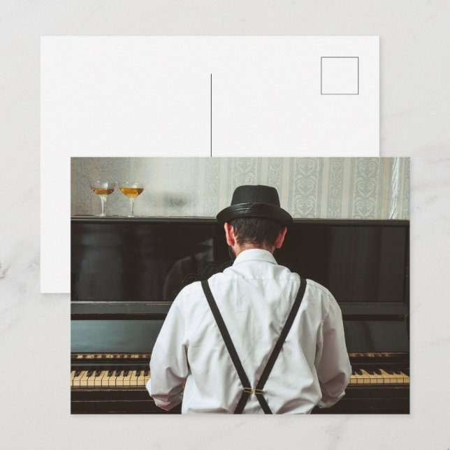 Postal Hombre retro tocando piano y fumando (Anverso / Reverso)