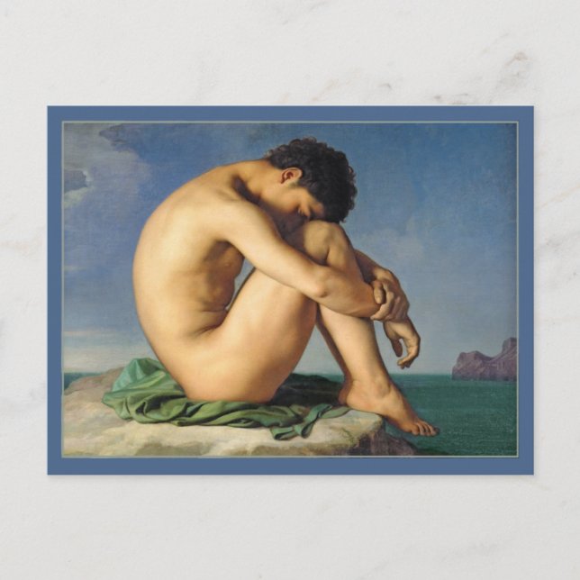 Postal Hombre sentado junto al mar por Flandrin (Anverso)