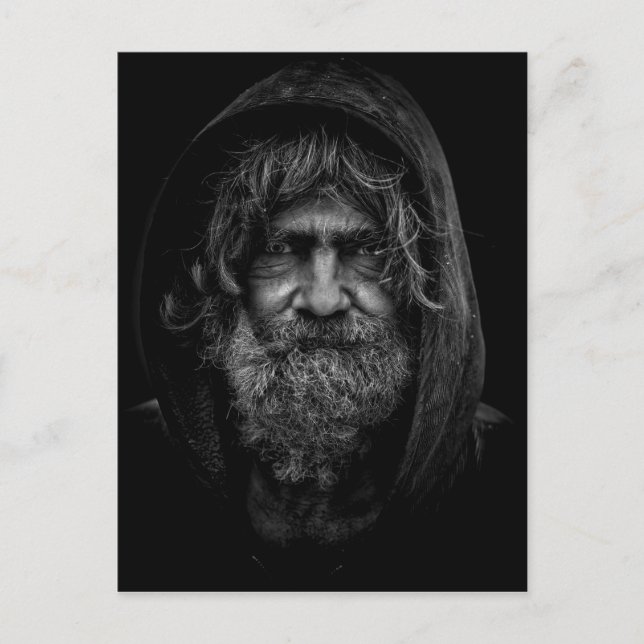 Postal Hombre sin hogar e indefenso en blanco y negro (Anverso)
