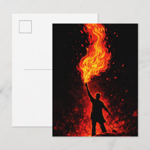 Postal Hombre sosteniendo una antorcha de fuego masiva Si