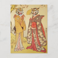 Hombre tigre y esposa pareja de impresión japonesa