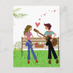 Postal Hombre tocando la guitarra con una mujer a su lado
