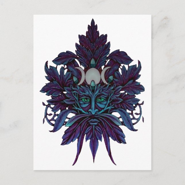 Postal Hombre Verde pagano Triple luna Dios Wiccan (Anverso)