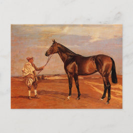 Postal Hombre Vintage con caballo de raza marrón