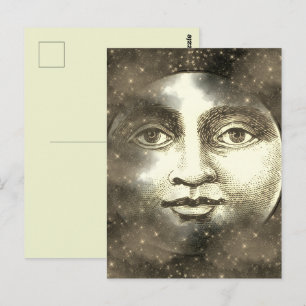 Postal Hombre vintage en la luna llena cara de estrella n