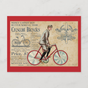 Postal Hombre Vintage montando bicicleta roja