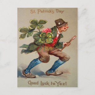 Postal Hombre Vintage Tubo Suerte Día de San Patricio