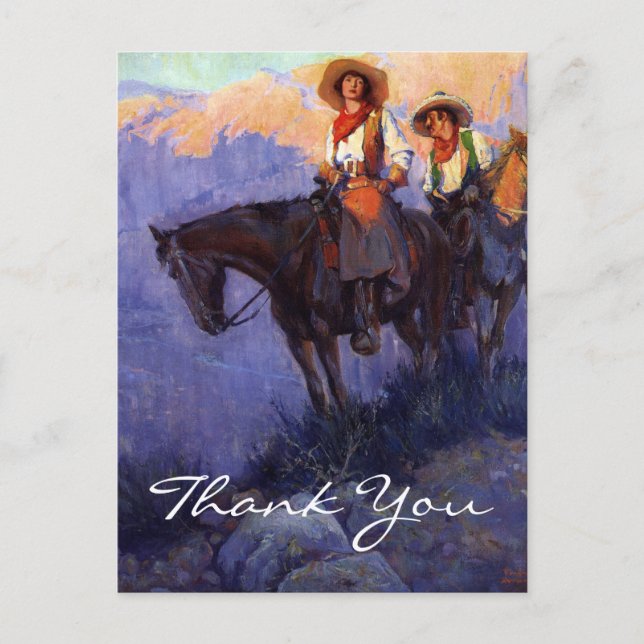 Postal Hombre y mujer de Anderson en caballos (Anverso)