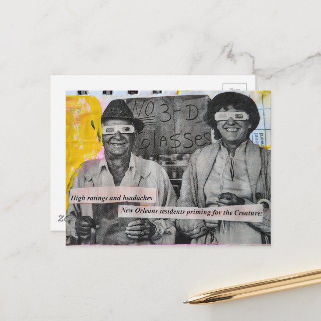 Postal Hombre y mujer retro con gafas 3D Collage (Anverso/Reverso In Situ)