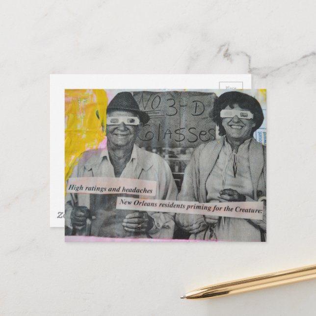 Postal Hombre y mujer retro con gafas 3D Collage (Anverso/Reverso In Situ)
