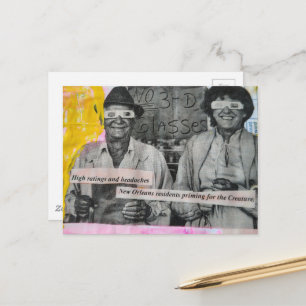 Postal Hombre y mujer retro tontos en collage de gafas 3D