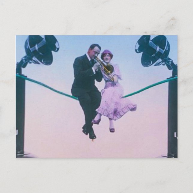 Postal Hombre y mujer sentados en el teléfono 1900 (Anverso)