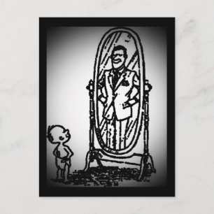 Postal Hombre y niño miran en el espejo