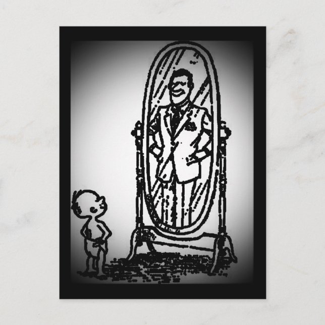 Postal Hombre y niño miran en el espejo (Anverso)