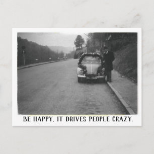 Postal Hombre y vieja industria automovilística feliz