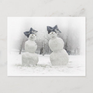 Postal Hombres de nieve con Gorras de Big Bow