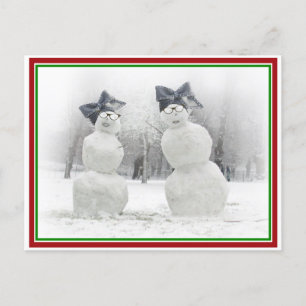 Postal Hombres de nieve con Gorras de Big Bow