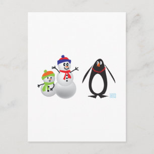 Postal Hombres de nieve y pingüino