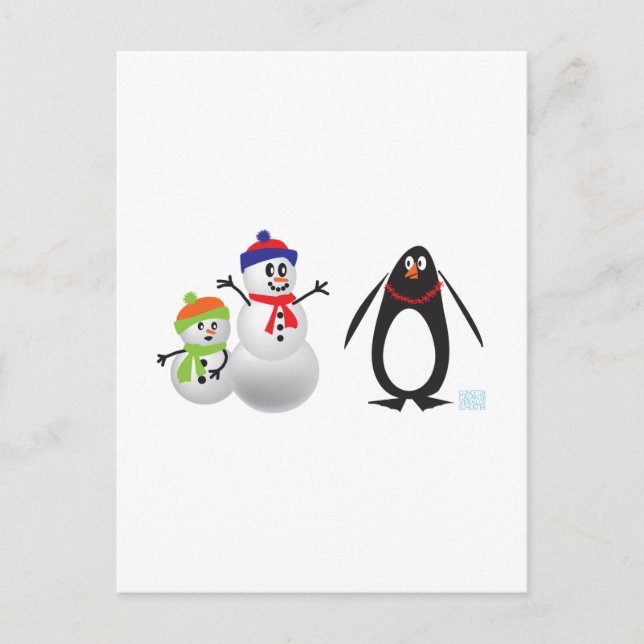 Postal Hombres de nieve y pingüino (Anverso)
