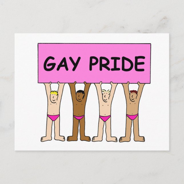 Postal Hombres de orgullo gay en calzoncillos rosas (Anverso)