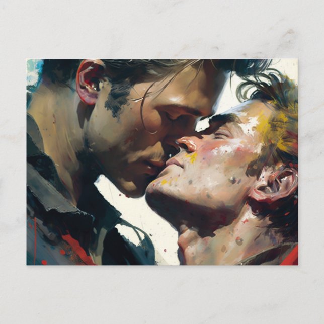 Postal Hombres enamorados (Anverso)