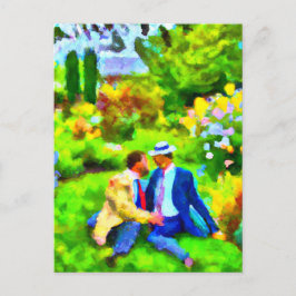 Postal Hombres enamorados en el jardín