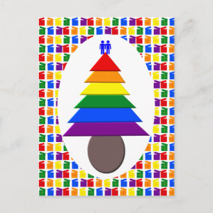 Postal Hombres gay arcoiris Árbol de Navidad y regalo