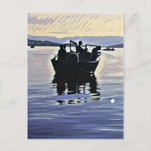 Postal hombres pescando en el arte abstracto de la siluet