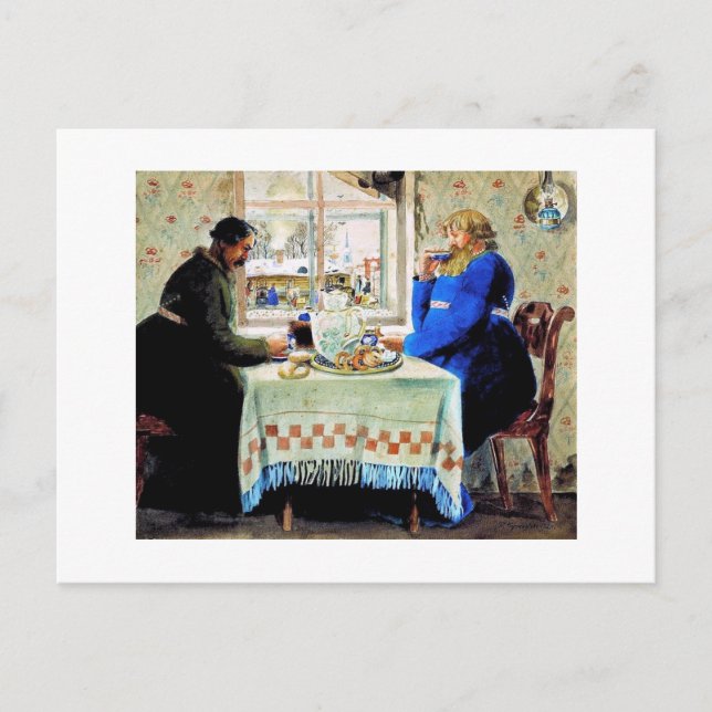 Postal Hombres rusos con té (Anverso)