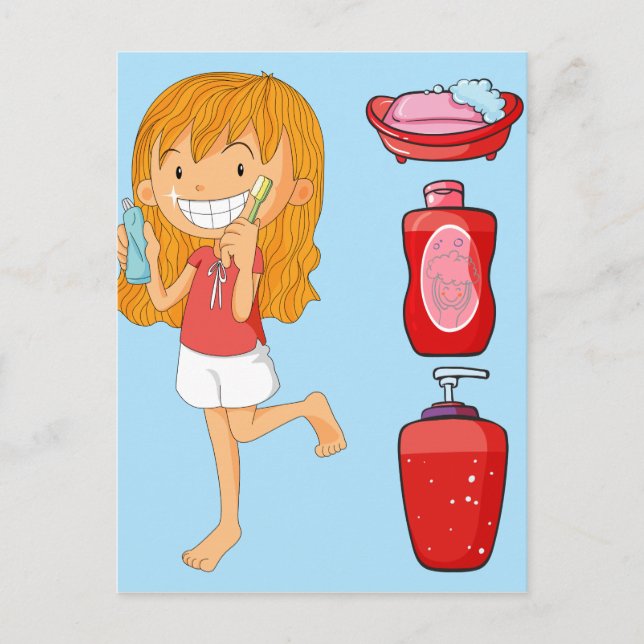 Postal Hombres y dientes de cepillado chica (Anverso)
