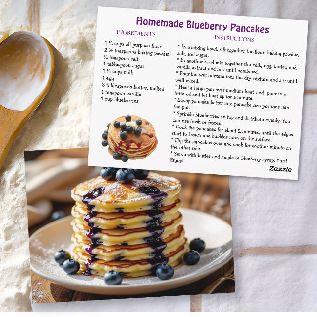 Postal Homemade Blueberry Pancakes Recipe Card (Subido por el creador)