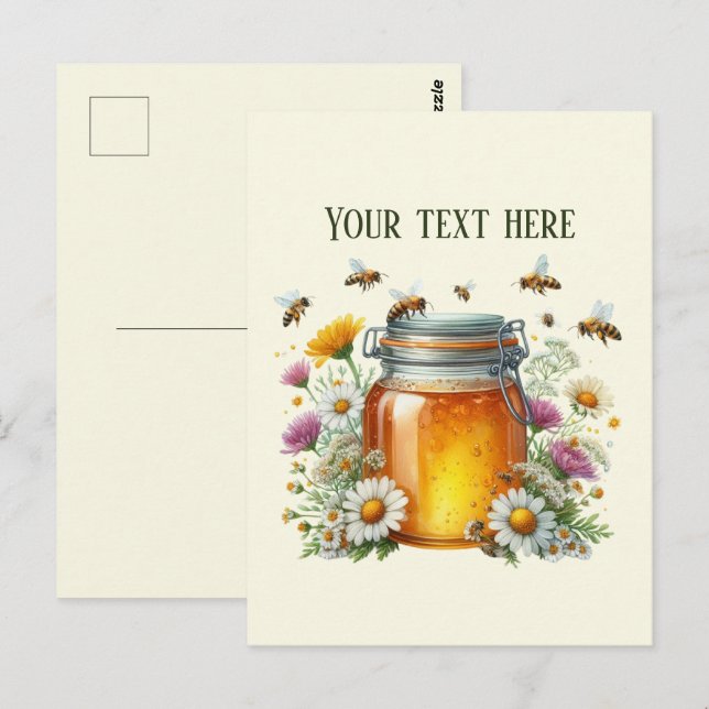 Postal Homemade honey bee add message business name  (Anverso / Reverso)