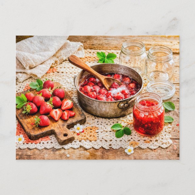 Postal Homemade Strawberry Jam in Rustic Vintage Kitchen (Anverso)