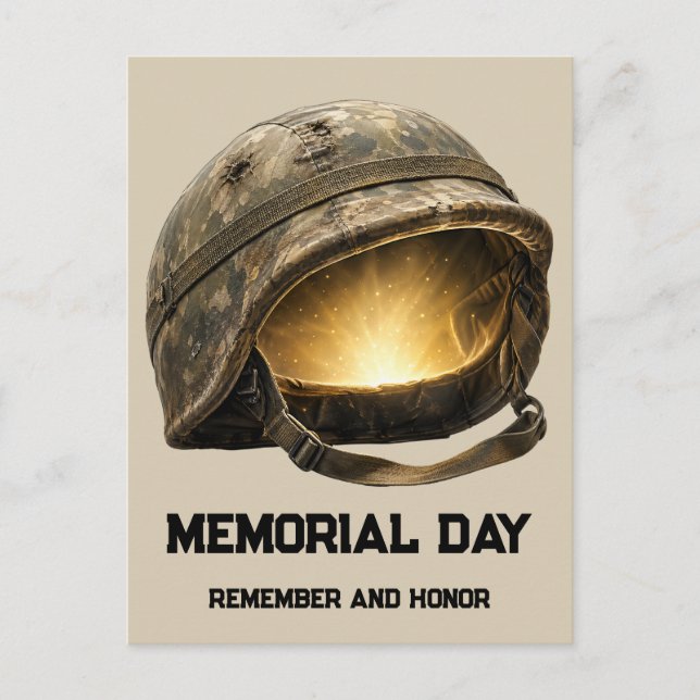 Postal Homenaje del Día de los Caídos con Casco de Soldad (Anverso)