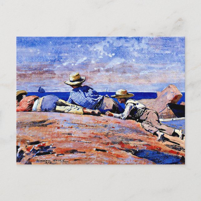 Postal Homero - Tres chicos en la costa (Anverso)