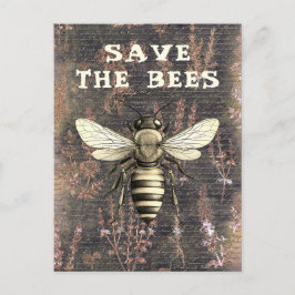 Postal Honey Bee Save the Bees Script Monocrome