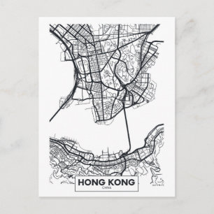 Postal Hong Kong, China   Mapa de ciudades blancas y negr