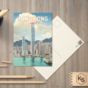Postal Hong Kong China Viaje Arte Vintage