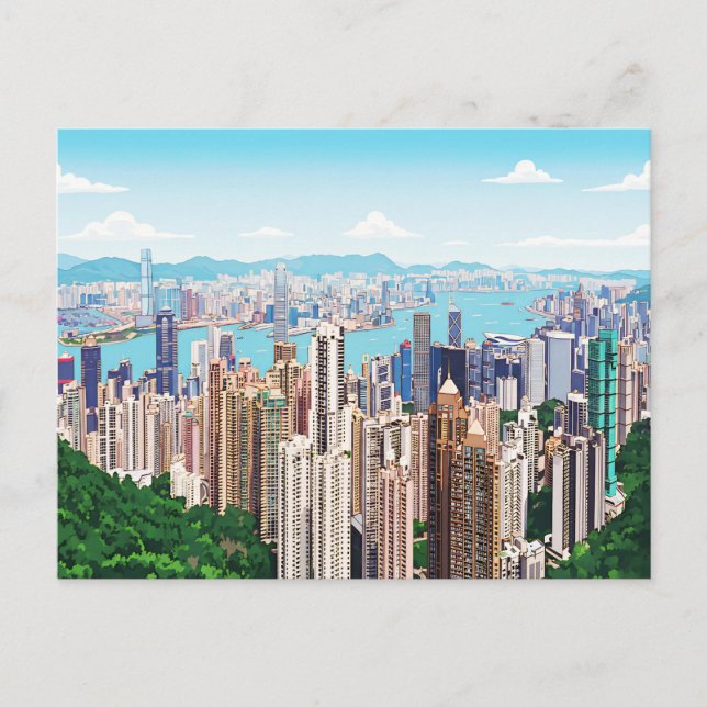 Postal Hong Kong skyline panoramic view postcard (Anverso)