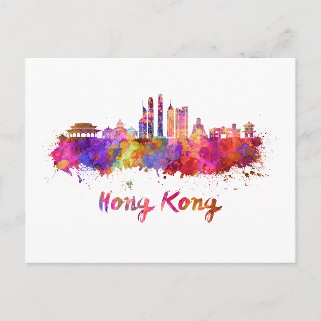 Postal Hong Kong V2 skyline in watercolor (Anverso)