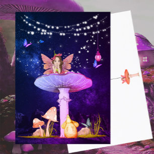 Postal Hongo Fantasía Hada Mágica Púrpura